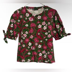 Zara blouse floral tie sleeve color:green/pink Size:S